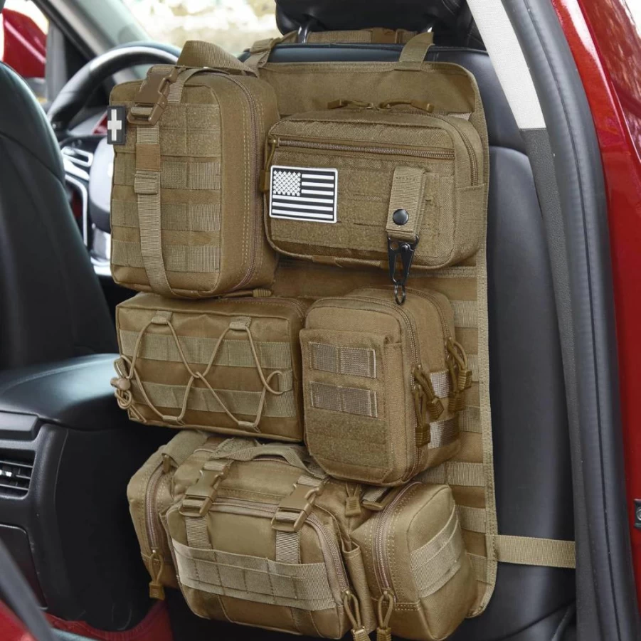 HAMBOLY Tactical Car Seat Organizer with 5 Detachable MOLLE Pouches - Universal Fit for Ford, Jeep & Trucks (2025 Upgrade)