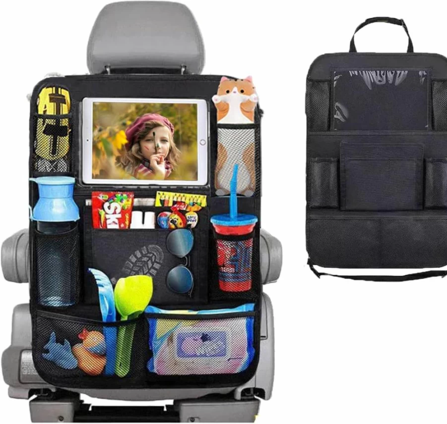 Zion Praiser Car Backseat Organizer with Tablet Holder & 9 Storage Pockets - Kick-Proof Seat Protector, Easy-Clean Travel Accessories (Black)