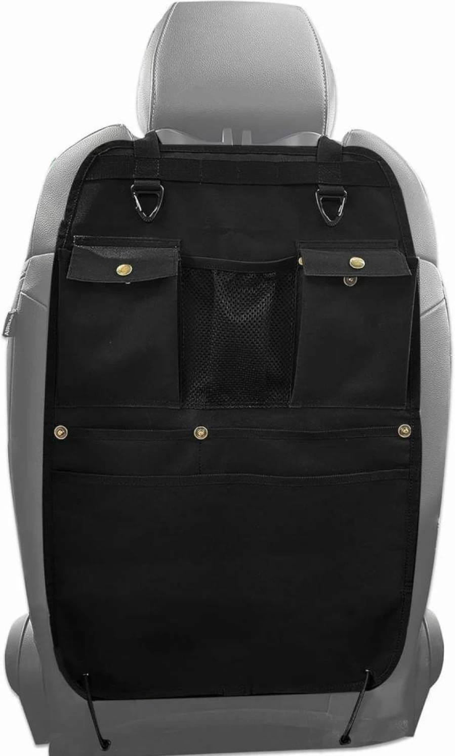 BEATUNEE Black Car Seat Organizer with Multiple Pockets, Storage Hooks for Auto Accessories