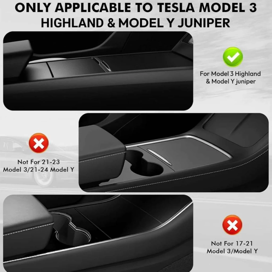 XINTUO Tesla Model 3 & Y Center Console Organizer Tray 5Pcs Set - Hidden Storage Box, Cup Holder & Armrest Drawer Organizer for 2024-2025 Models