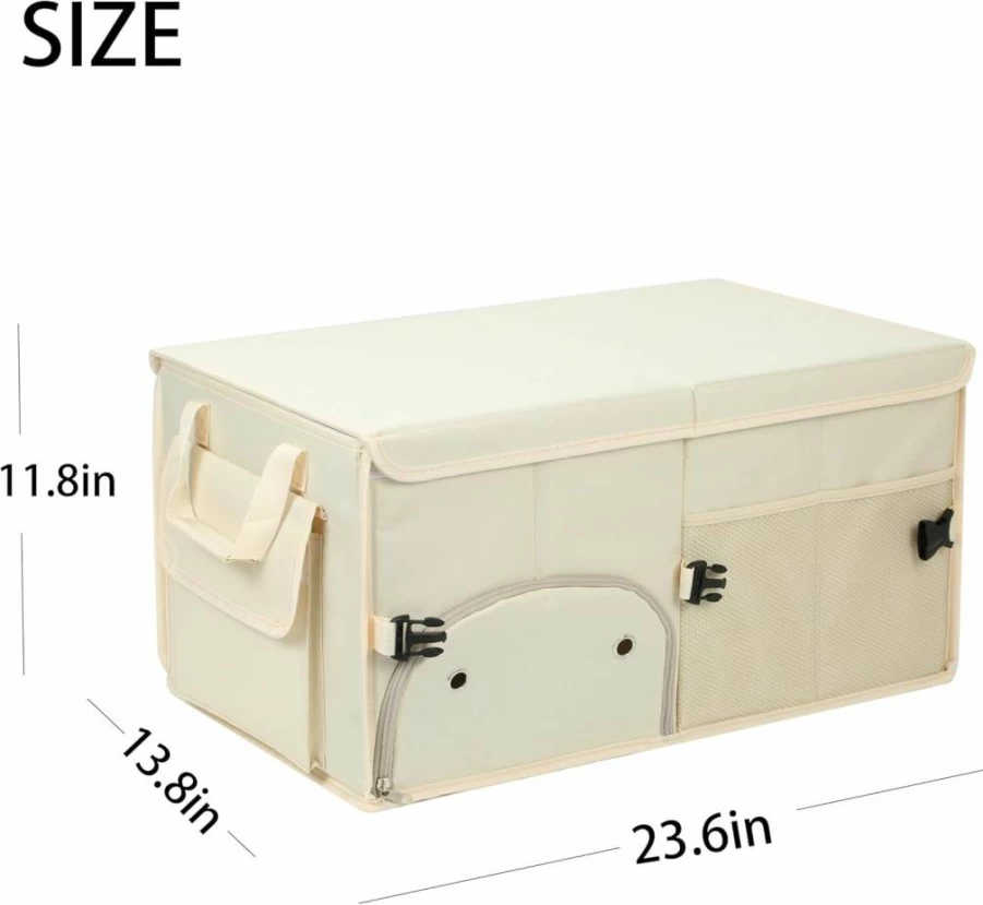 AOKJOY XL Car Trunk Organizer - Collapsible Storage Box with Adjustable Straps & Multi Compartments for SUV, Truck, Sedan (Beige)