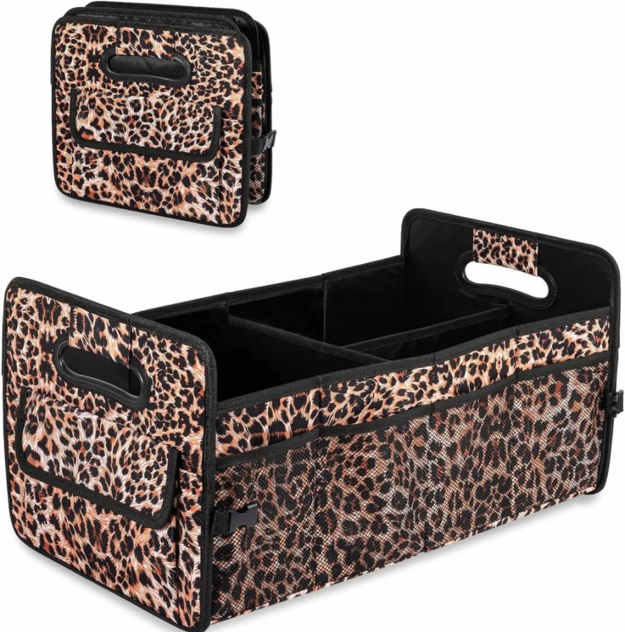 JiatuA Collapsible Car Trunk Organizer with Multiple Compartments - Adjustable Storage Box for SUV, Sedan & Truck - Beige Standard Size Auto Accessories