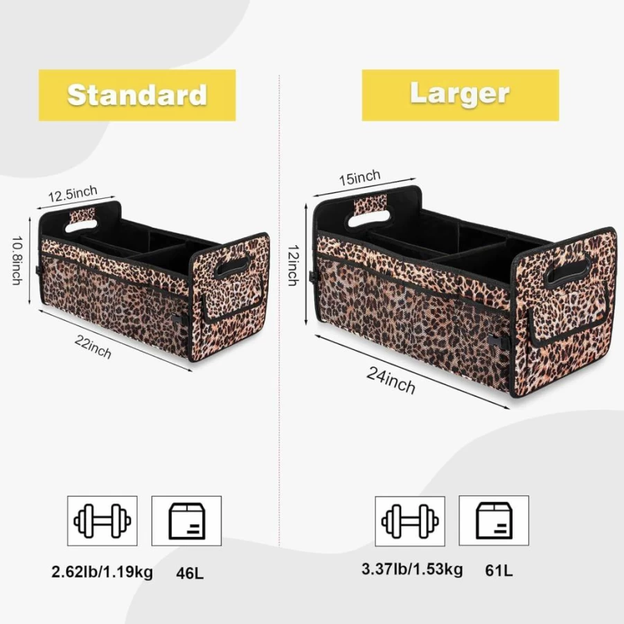 JiatuA Collapsible Car Trunk Organizer with Multiple Compartments - Adjustable Storage Box for SUV, Sedan & Truck - Beige Standard Size Auto Accessories