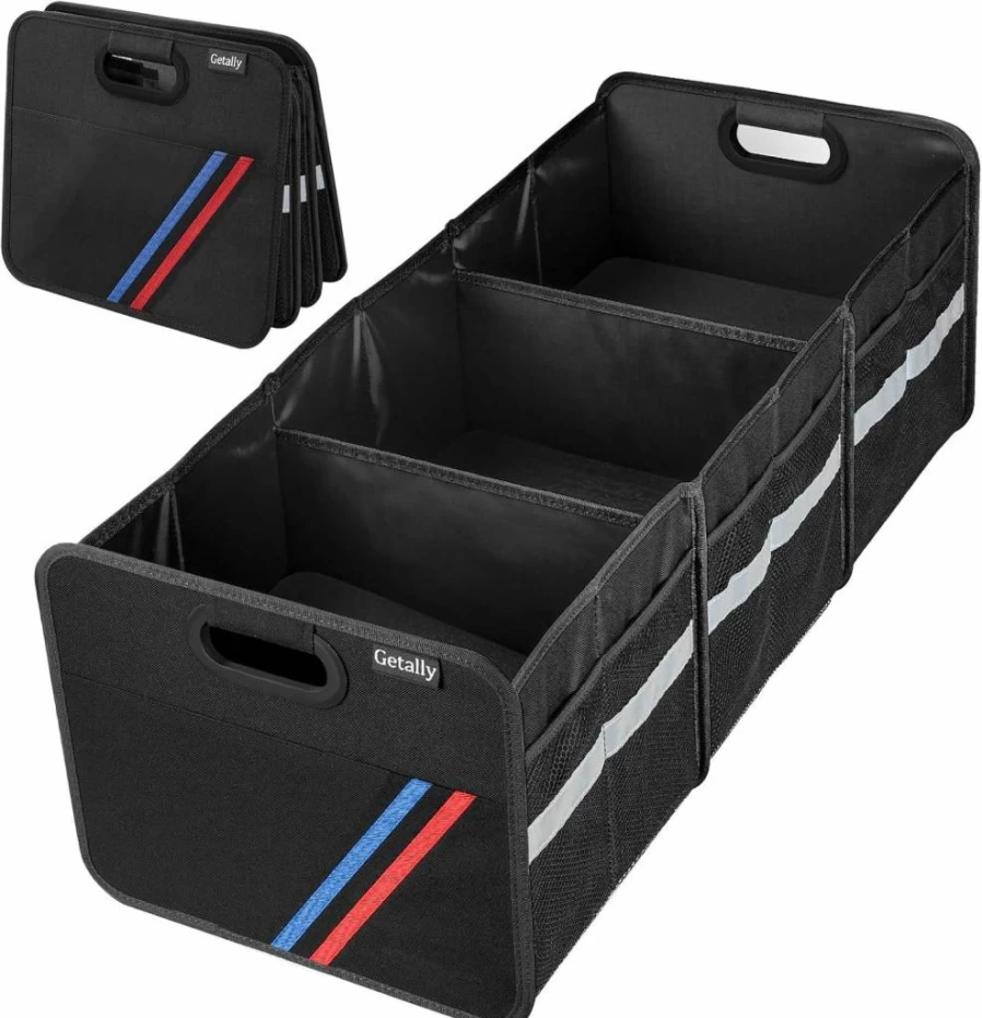 Getally Collapsible Car Trunk Organizer with 3 Compartments & Multi-Pockets for SUV, Truck, Sedan