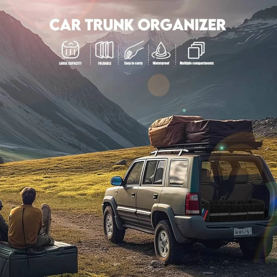 Getally Collapsible Car Trunk Organizer with 3 Compartments & Multi-Pockets for SUV, Truck, Sedan