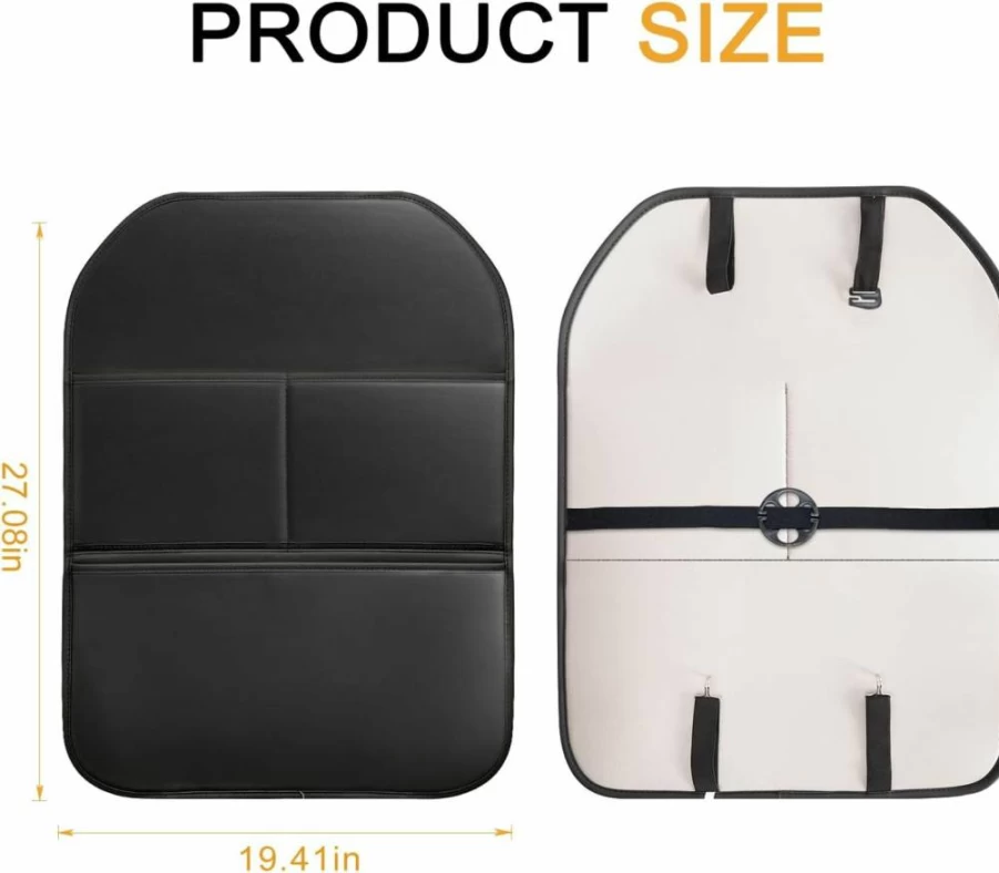 BEITK 2 Pack Black PU Leather Car Seat Back Protector with 3 Storage Pockets, Universal Waterproof Kick Mat for Kids & Pets, Backseat Organizer for Most Vehicles