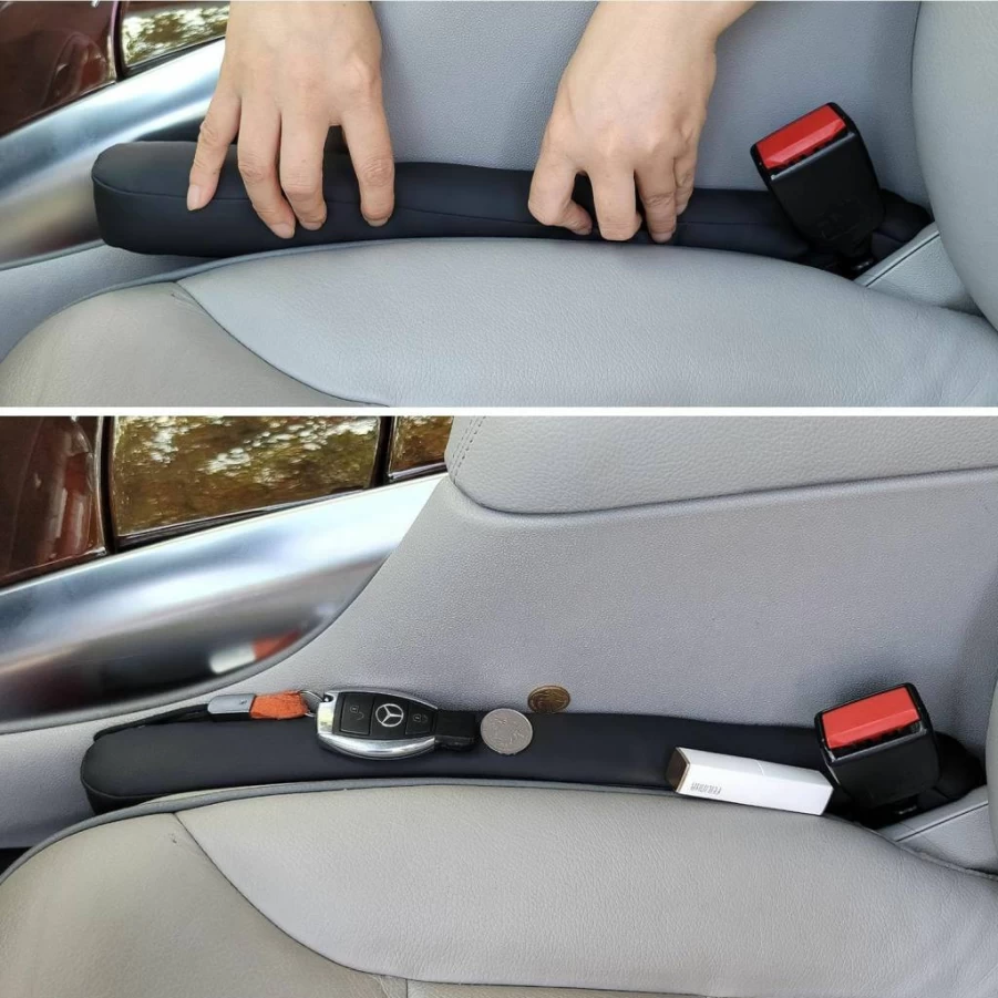 Awave Bloom Universal Car Seat Gap Filler - Black Leather Organizer for SUV Truck & Sedan, 2-Pack Anti-Drop Storage Solution Between Seat & Console