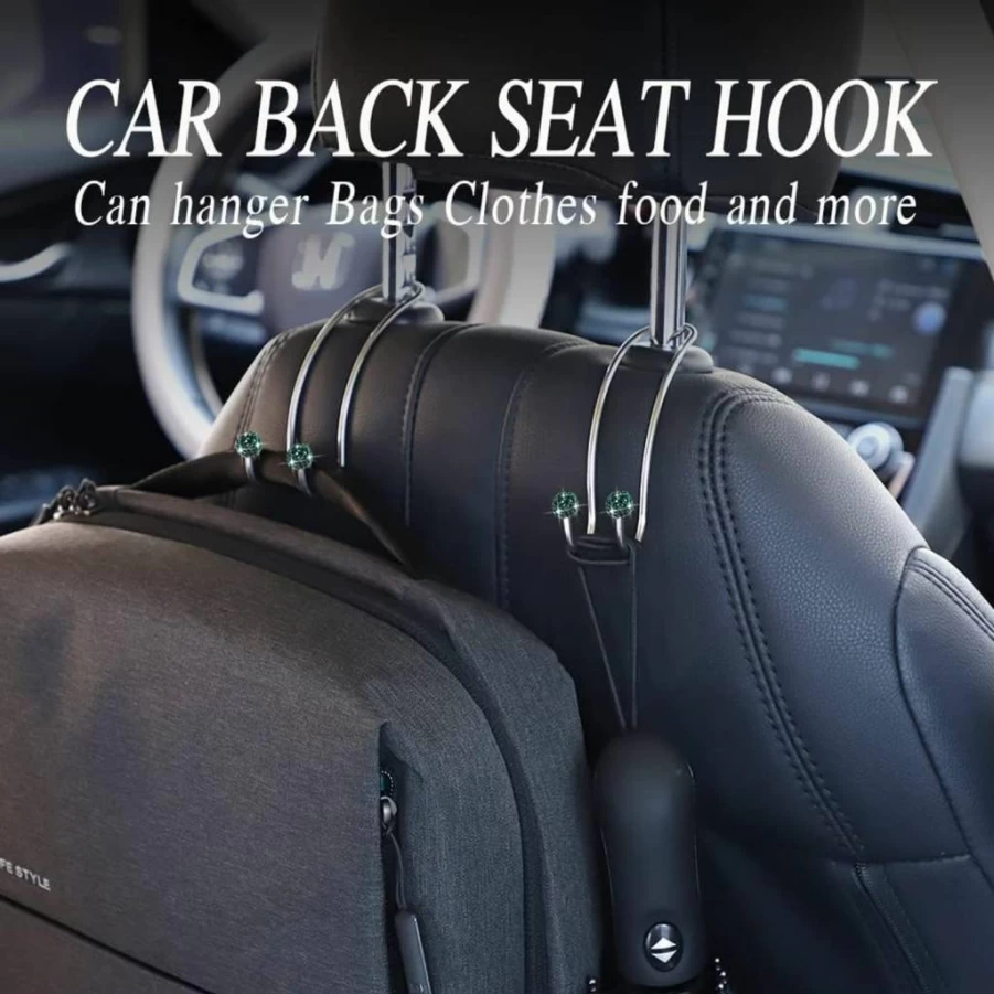 SAVORI 2-Pack Black Car Seat Hooks - Heavy Duty Auto Hangers for SUV, Truck & Vehicle Backseat Organization - Universal Headrest Storage Accessories