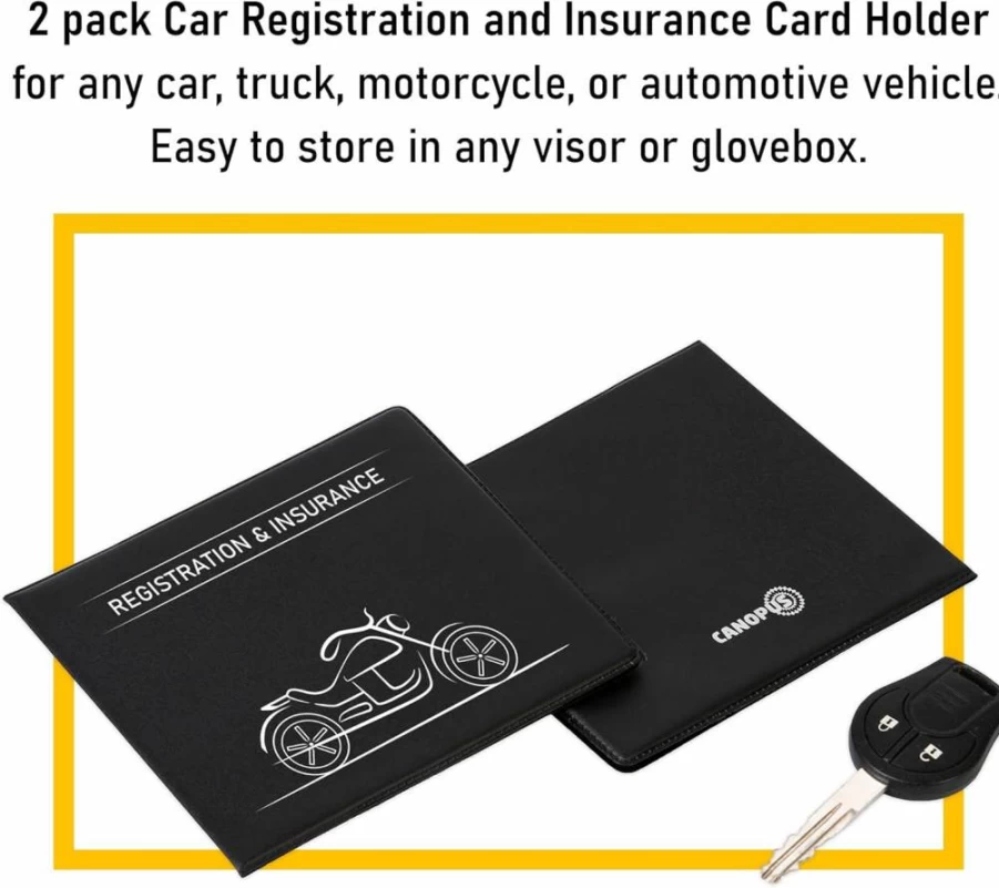 CANOPUS Car Document Holder (2 Pack) - Vehicle Registration & Insurance Card Organizer for Auto, Truck, Motorcycle, Trailer