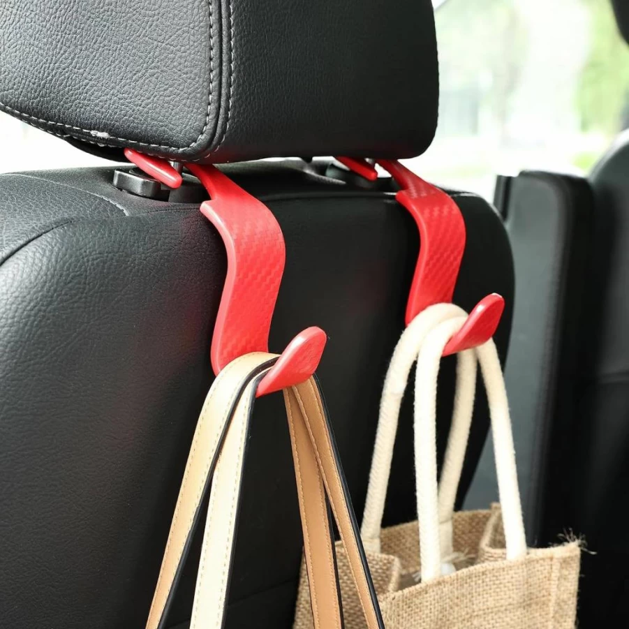 Toiyason Universal Car Seat Headrest Hook - 4 Pack Pink Hanger for Purse, Handbag, Coat, Umbrella & Grocery Storage