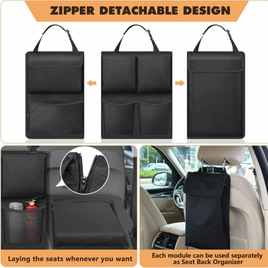 FINPAC Car Trunk Organizer with Detachable Hanging Storage, Large Capacity Vehicle Organizer for SUVs, Jeeps, Vans - Black