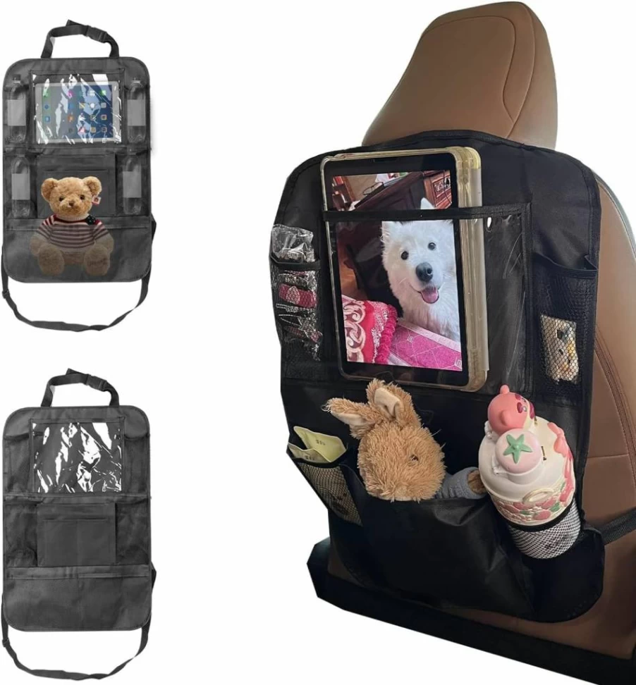 Zntezed 12-Inch Touch Screen Backseat Car Organizer with Tablet Holder, 6 Storage Pockets, Kick Mats - Ultimate Travel Accessories for Kids & Adults