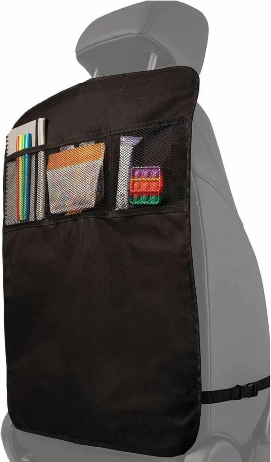 Merdege Back Seat Car Organizer with Kick Mats - 2-Pocket Universal Storage Bag for SUVs, Minivans & Trucks - Durable Black Seat Protector & Travel Accessories