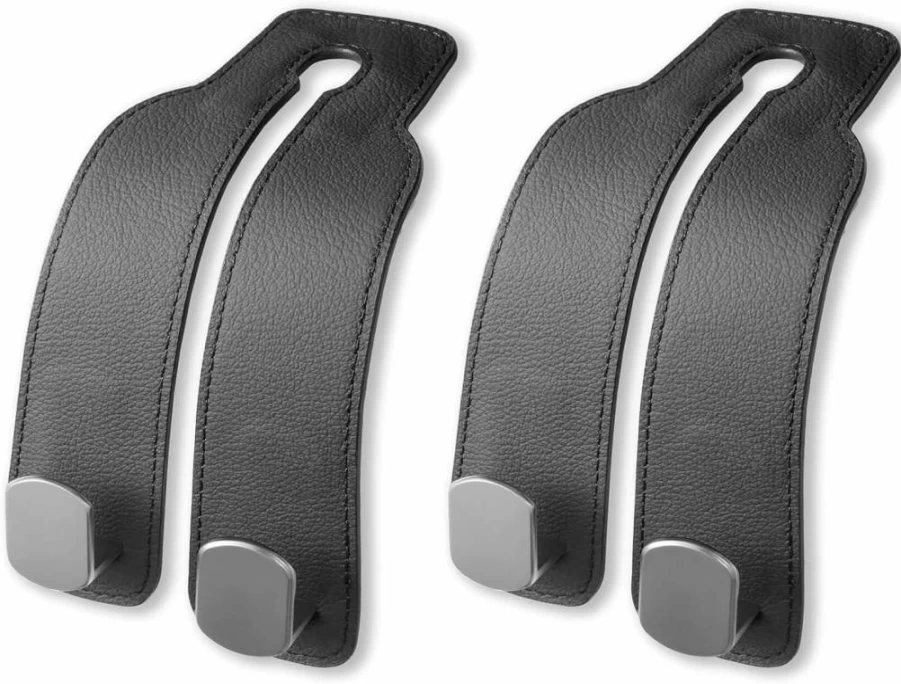 Jayanes Premium Black Leather Car Seat Hook - Heavy Duty Headrest Hanger for Purses, Bags & Groceries, 1-Pack Organizer for Secure Storage