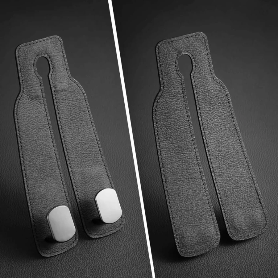 Jayanes Premium Black Leather Car Seat Hook - Heavy Duty Headrest Hanger for Purses, Bags & Groceries, 1-Pack Organizer for Secure Storage