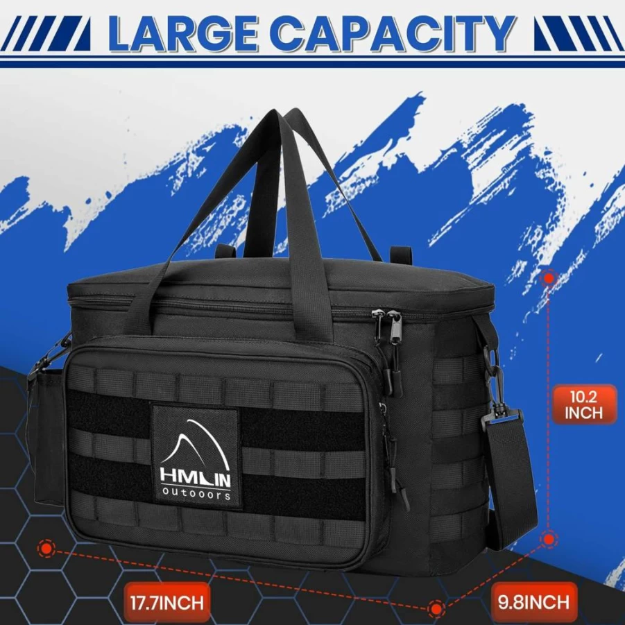 HMLIN OUTDOORS Patrol Bag - Water Resistant Police Duty Gear Bag with MOLLE System, Cup Holders for Car Front Seat, Law Enforcement & Tactical Use