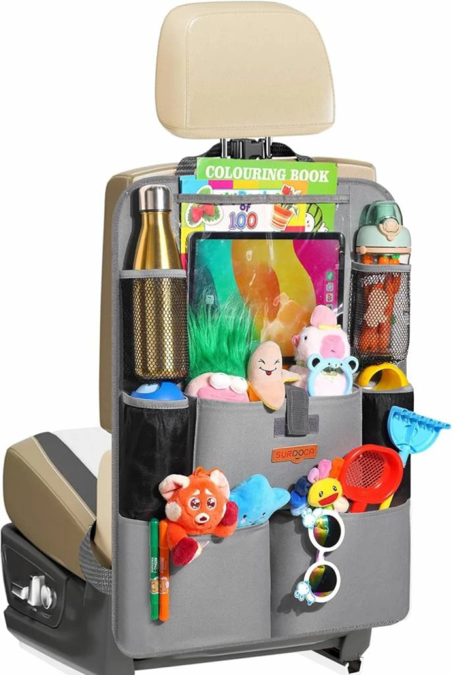 SURDOCA Car Seat Organizer with 11-Inch Tablet Holder, 8 Storage Pockets, Car Seat Protector for Kids, Travel Accessories for Road Trips