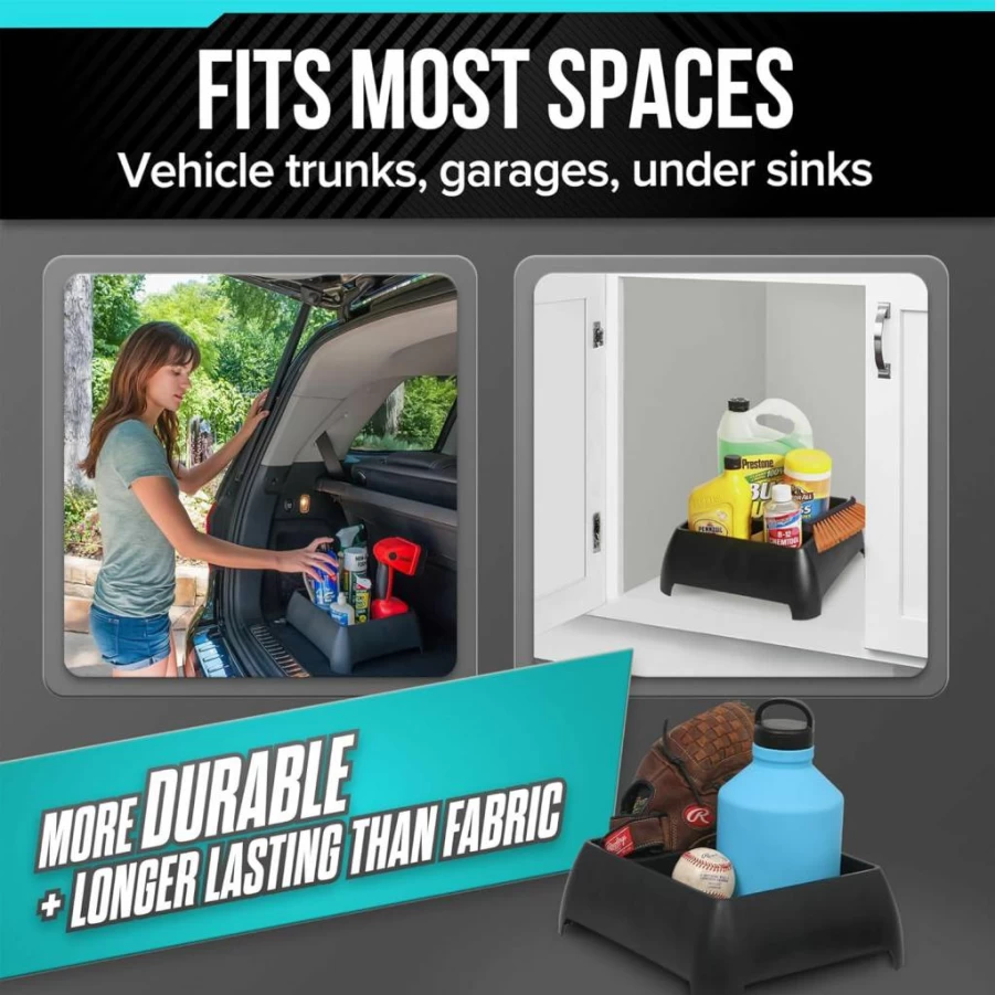 Moblorg Heavy Duty Storage Organizer - Black Recycled Plastic Bin for Car Trunk, Garage & Under Sink - Made in USA