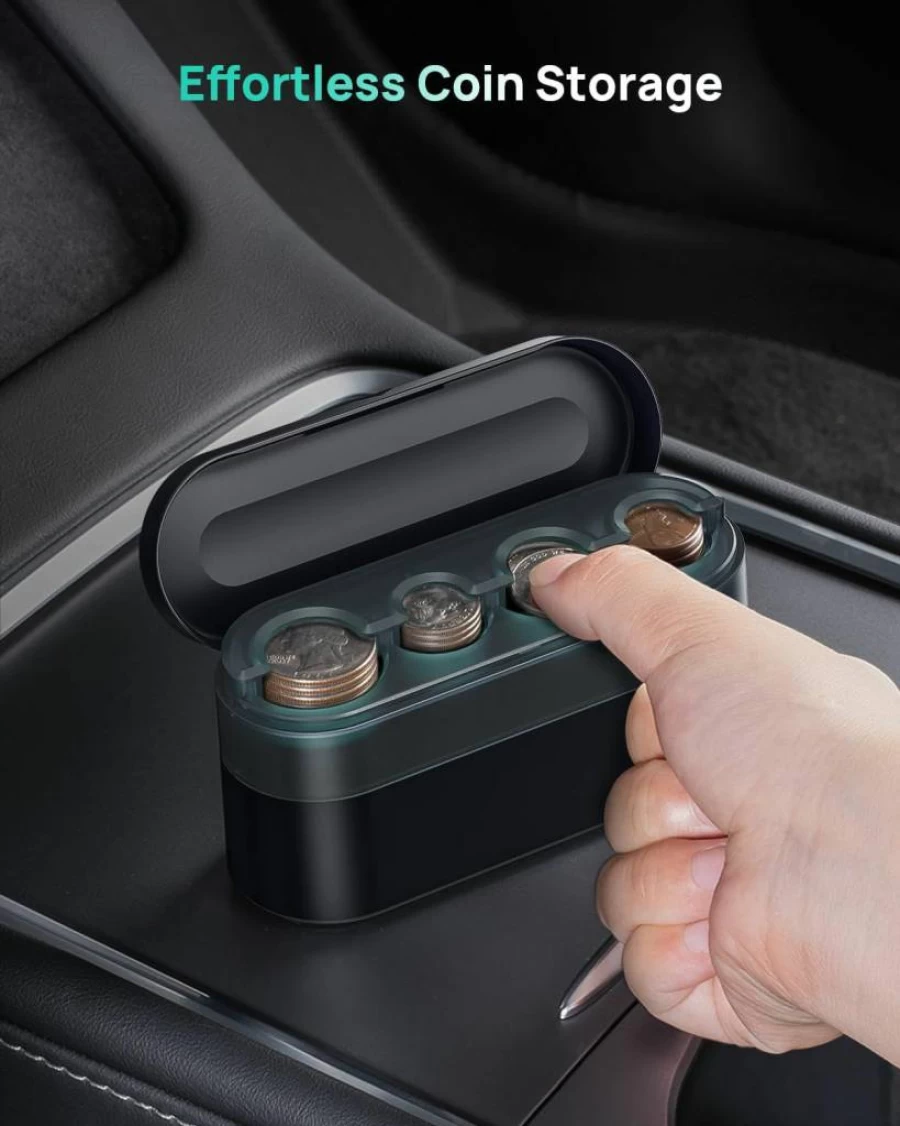 HALOBLK Large Car Coin Holder Organizer - High-Capacity Change Storage for Most Vehicles, Durable Black Design