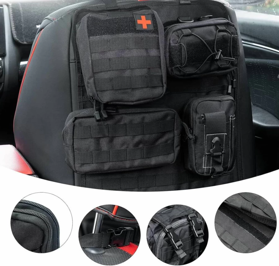LWYSZB Tactical Car Seat Organizer - 5 Detachable MOLLE Pouches, Medical Kit & Storage Panel for SUV, Truck, Jeep (Fits Ford, Chevy, Toyota)