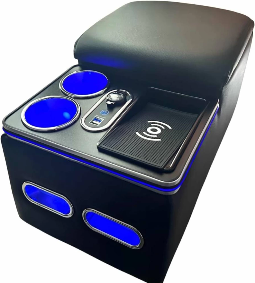 Colofree Car Center Console Organizer with Wireless Charger, Phone Holder & Cup Holders for Auto, Truck, Van - Black Storage Box for Seat Gap