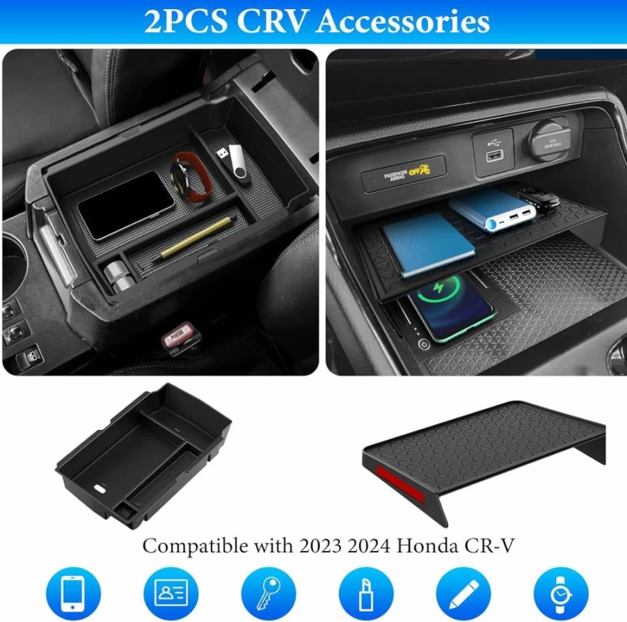 YPHUIKI 3Pcs ABS Center Console Organizer Tray for Honda CR-V 2023-2025 & Hybrid Models - Hidden Storage Box Armrest Accessories