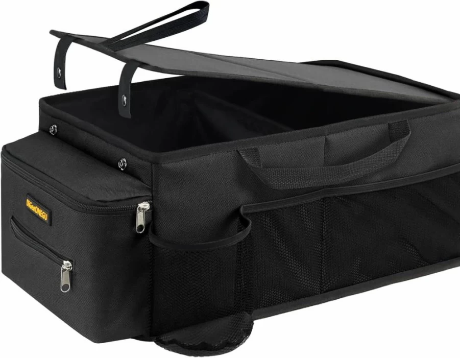 DiGeeONE Car Seat Organizer with Lid, 7 Mesh Pockets, Cup Holder & Tissue Box – Back Seat Storage for Kids, Road Trip Essentials & Vehicle Organization