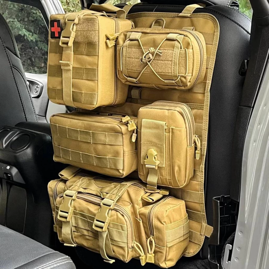 FURYENGRAVER Universal Tactical Car Seat Organizer with 5 MOLLE Pouches - Heavy Duty Truck Storage for Jeep, Ford & Off-Road Vehicles