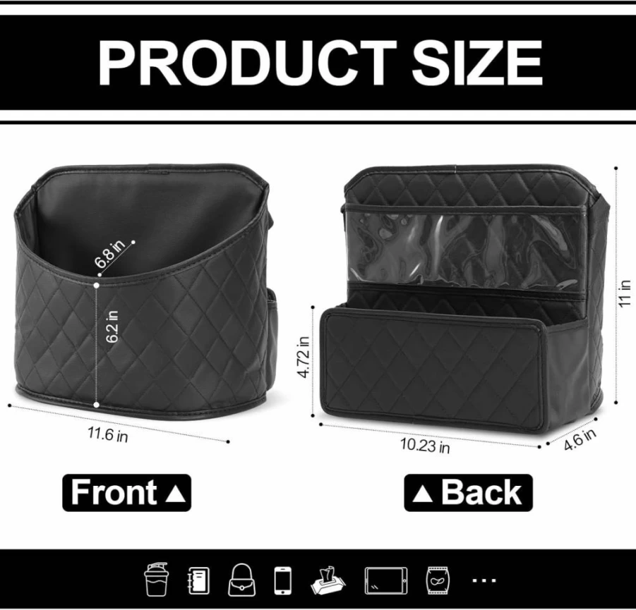 FrgKbTm Car Seat Gap Organizer - PU Leather Handbag Holder, Large Capacity Storage Pocket for Purse, Phone & Accessories Between Seats (Black)