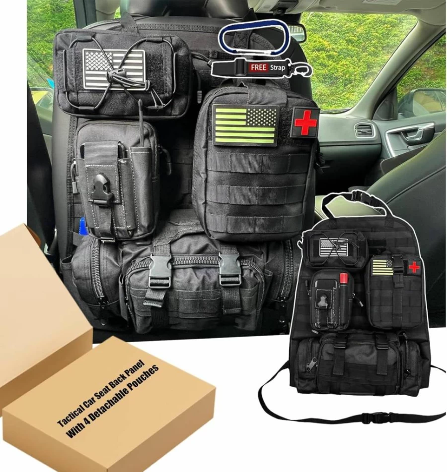 MEAUTELE Tactical Car Seat Organizer with 4 Detachable Molle Pouches - Universal Fit for Trucks, Jeep, Ford & Most Vehicles