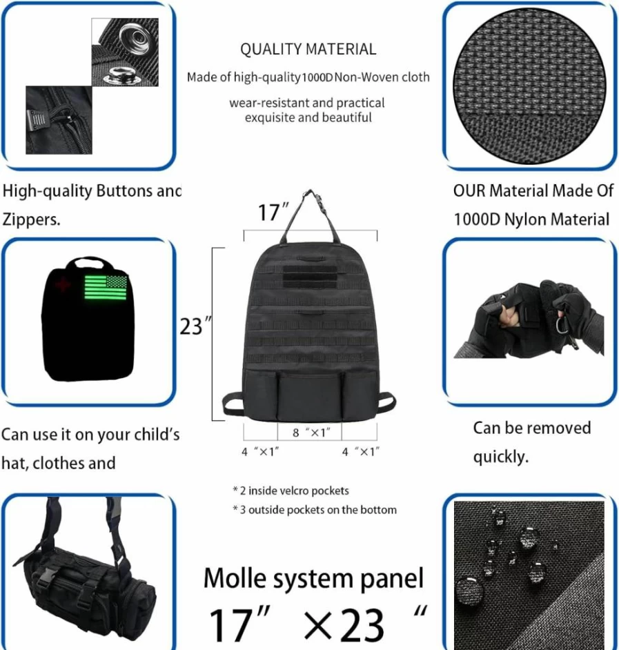MEAUTELE Tactical Car Seat Organizer with 4 Detachable Molle Pouches - Universal Fit for Trucks, Jeep, Ford & Most Vehicles