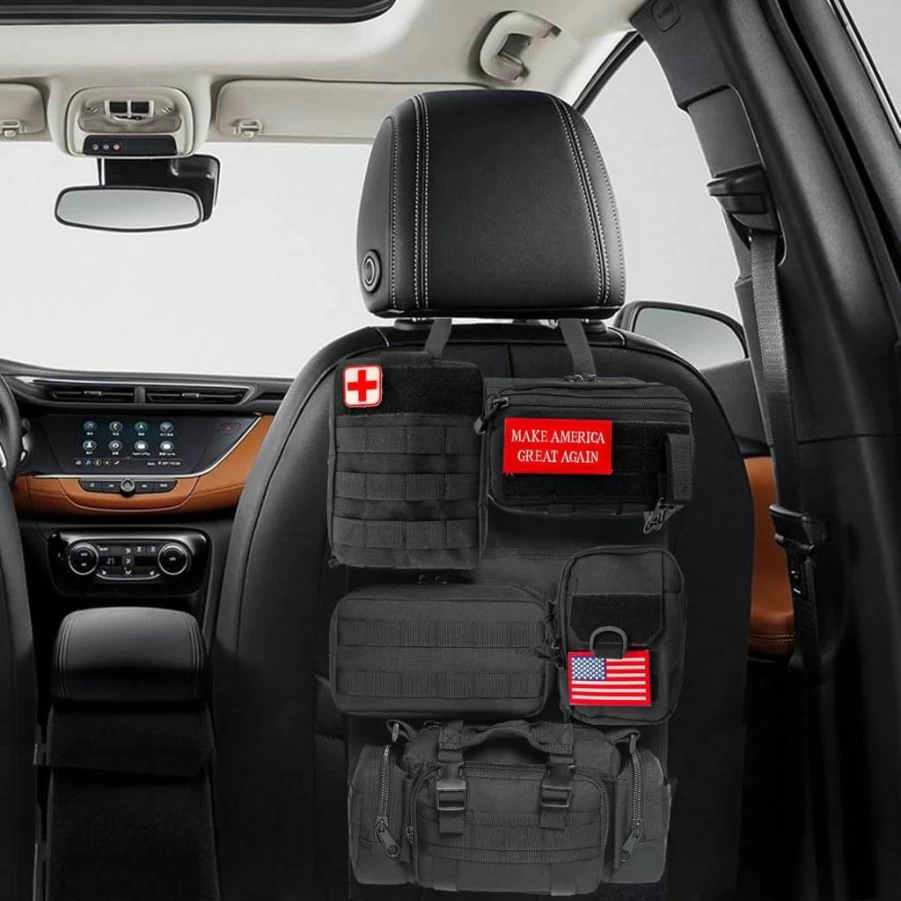 BIAOXMAW Tactical Car Seat Organizer with 6 Detachable MOLLE Pouches - Universal Fit for Car, Truck, Jeep (Black CP Camo)