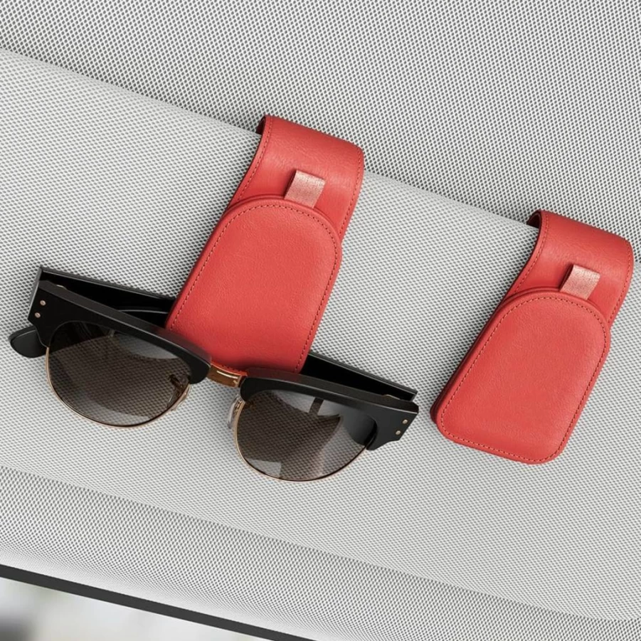 Sotfamily Magnetic Car Visor Sunglass Holder – 2 Pack Black Suede Organizer for Car Accessories