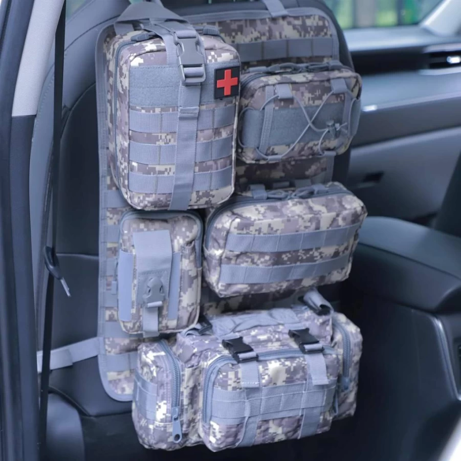 BXBXHD 6 Pack Tactical Car Seat Organizer with MOLLE Panels - Heavy Duty Backseat Storage for SUV, Truck & Vehicle - Multi-Pocket Black Organizer Bag