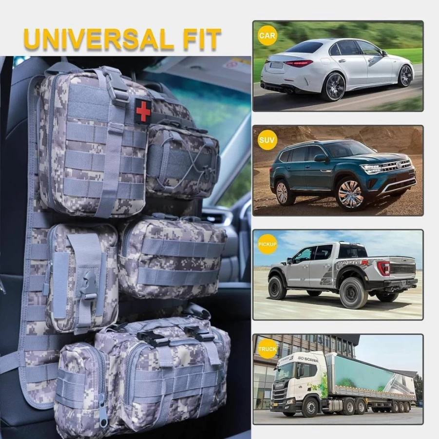 BXBXHD 6 Pack Tactical Car Seat Organizer with MOLLE Panels - Heavy Duty Backseat Storage for SUV, Truck & Vehicle - Multi-Pocket Black Organizer Bag