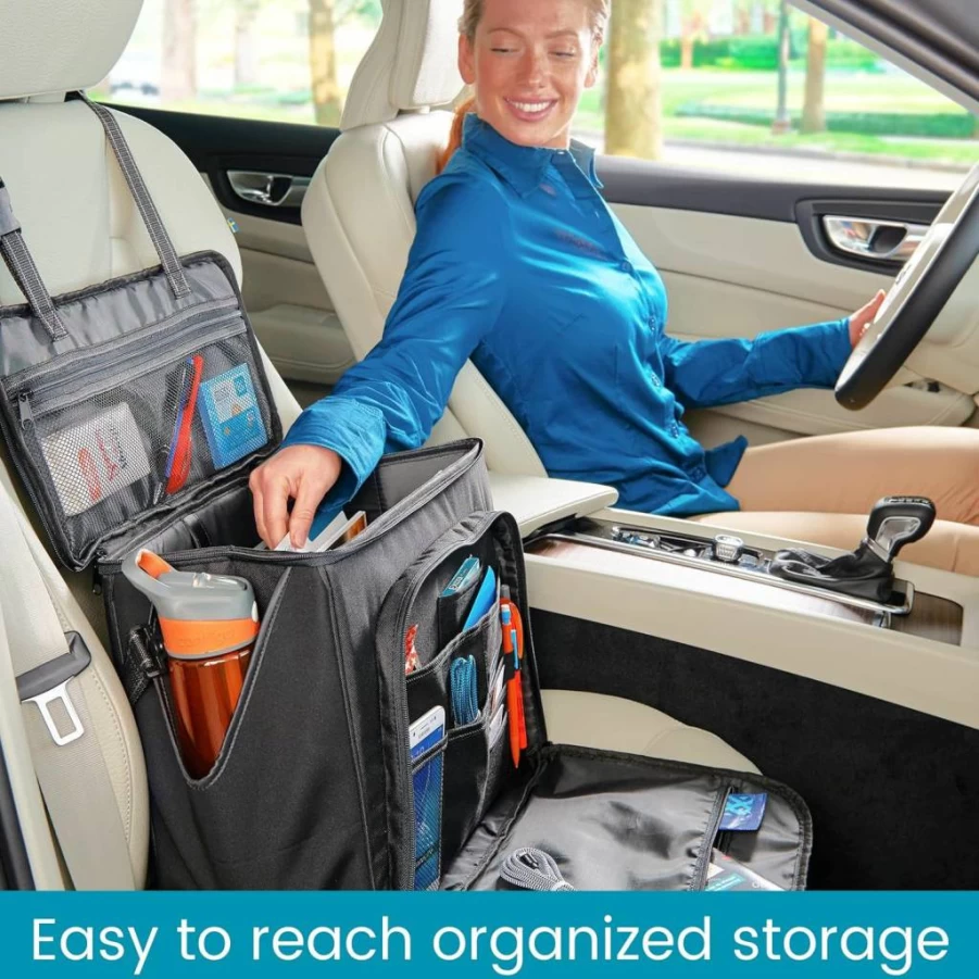 High Road Car Seat Organizer with Laptop Sleeve, Storage Compartments, Bottle Holders & Adjustable Strap for Vehicles, Trucks & Office Use