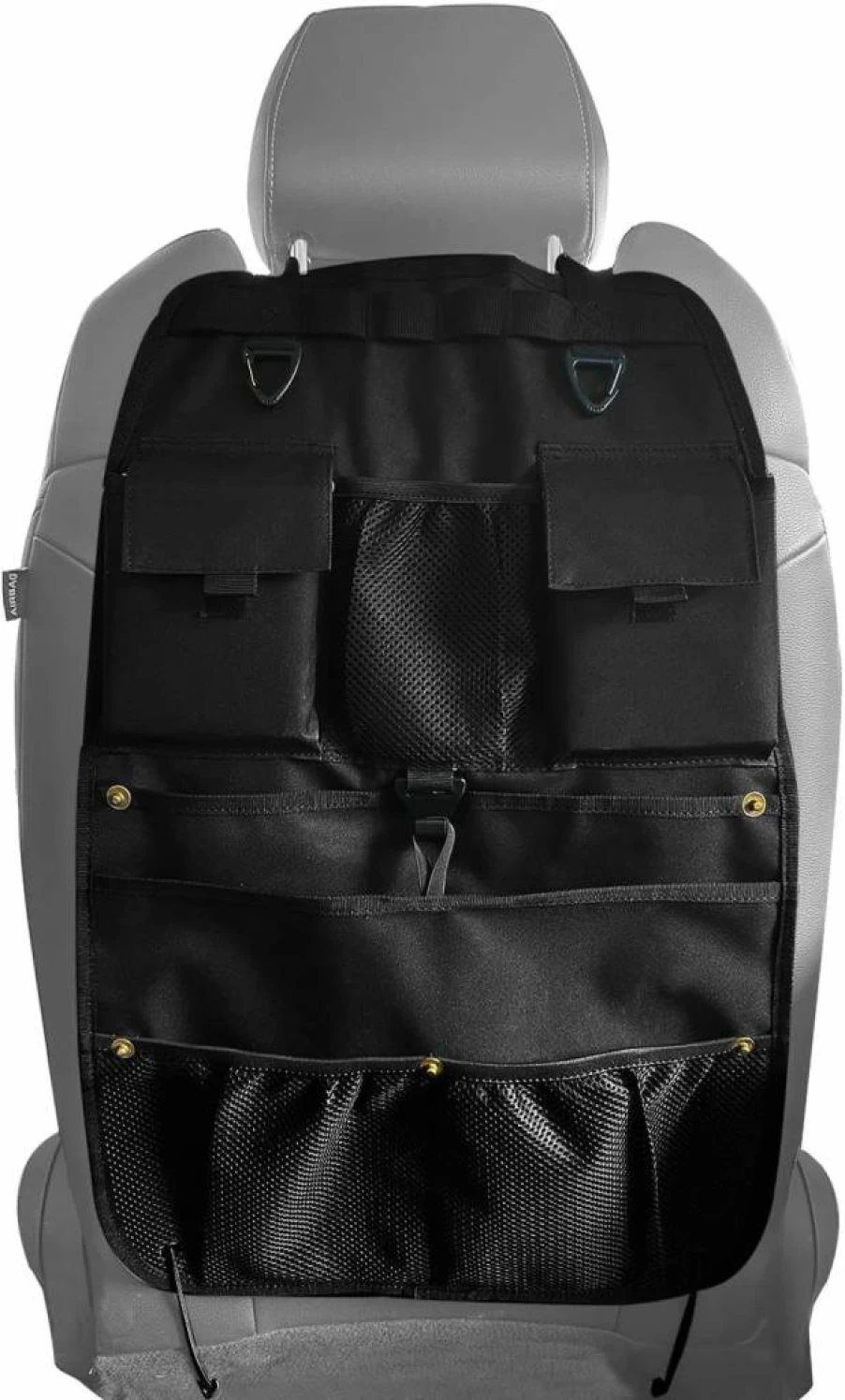 STOLCA Universal Car Seat Back Organizer - Black Mesh & Fabric Storage with Multiple Pockets for Cars