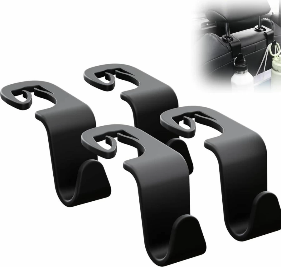SodaRide 4 Pack Car Seat Headrest Hooks - Heavy Duty Purse & Bag Holders for Women, Car Organization Accessories, Road Trip Essentials