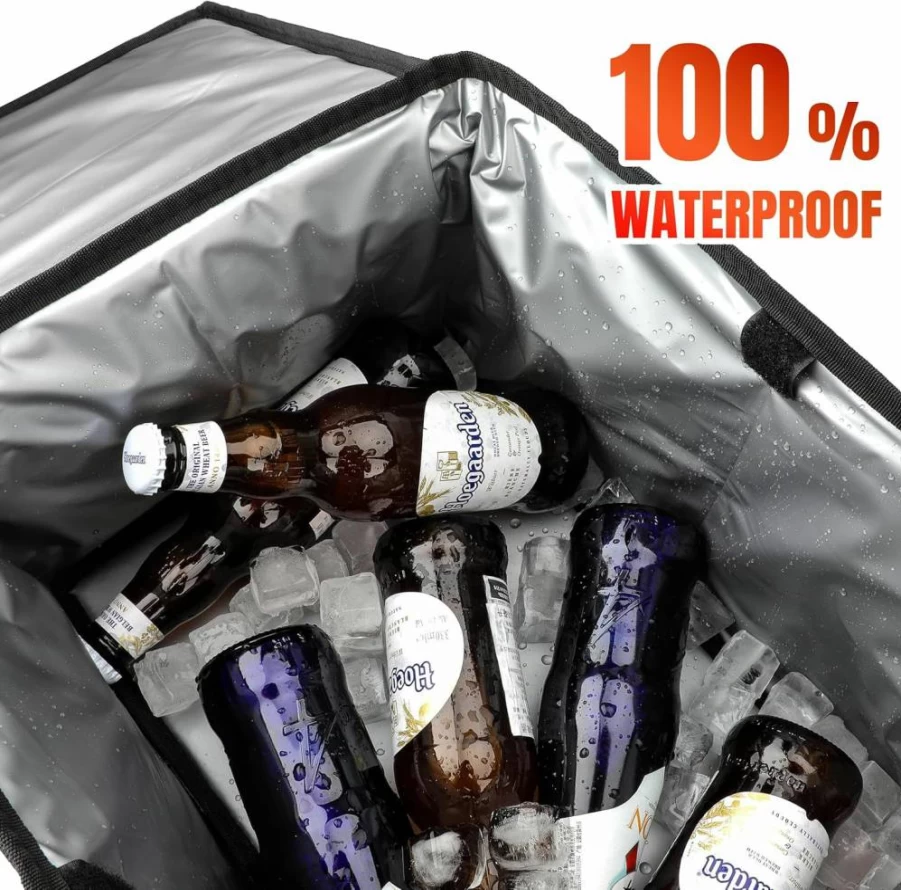 INFIVITA Waterproof Car Cooler Organizer with Lid, Cup Holders & Tissue Box Storage – Portable Multi-Compartment Auto Trunk Organizer