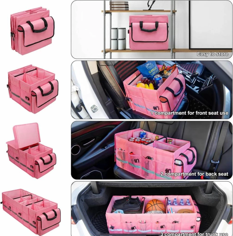 GDNasist Car Trunk Organizer with Leakproof Cooler Bag, 6 Removable Dividers & Collapsible Design for SUV Sedan - Waterproof Storage Box with Lid for Vehicle Interior Accessories