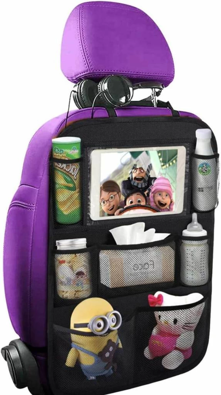 ONE PIX Backseat Car Organizer with Tablet Holder - Waterproof Storage Mat for Kids, Toddlers - Essential Travel Accessories & Road Trip Organizer for Car Seats