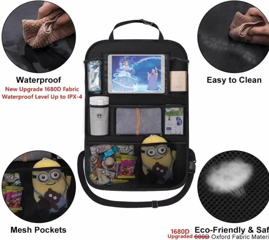 ONE PIX Backseat Car Organizer with Tablet Holder - Waterproof Storage Mat for Kids, Toddlers - Essential Travel Accessories & Road Trip Organizer for Car Seats