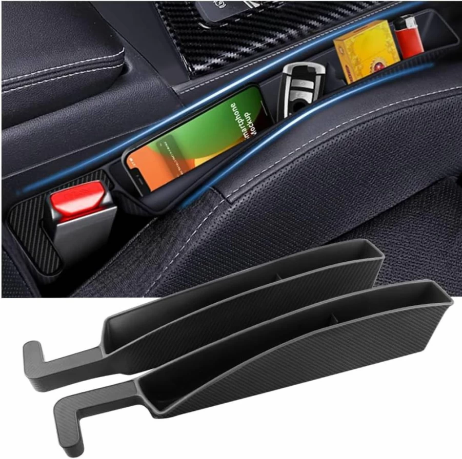 Stacool 2Pcs Universal Car Seat Gap Filler Organizer with 2 Storage Pockets - Holds Phone, Keys, Wallet - Carbon Black Interior Accessories for Cars