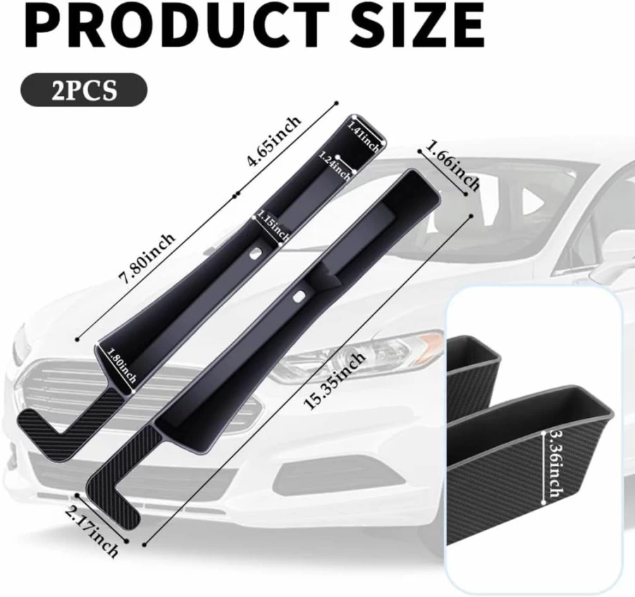 Stacool 2Pcs Universal Car Seat Gap Filler Organizer with 2 Storage Pockets - Holds Phone, Keys, Wallet - Carbon Black Interior Accessories for Cars