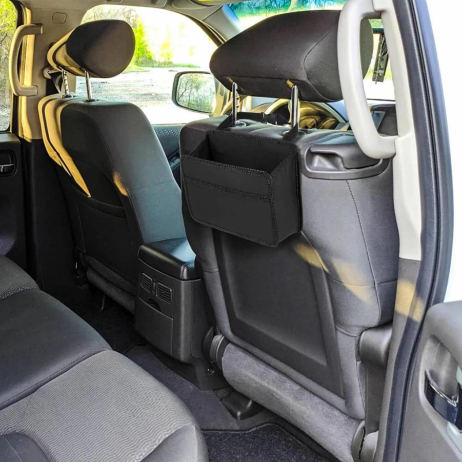 FUNOMOCYA Car Seat Organizer with Foldable Trash Can - Multi-Functional Backseat Storage Bag, Stylish & Easy Install, Large Capacity Auto Accessories