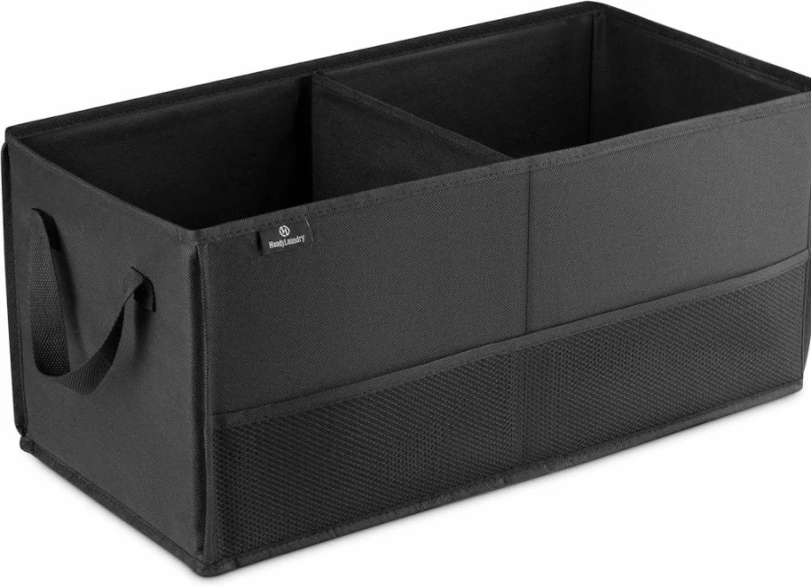Handy Laundry Car Trunk Organizer Foldable Storage with Non-Slip Fasteners 22x10x11 Inches for Secure Transport (Black)