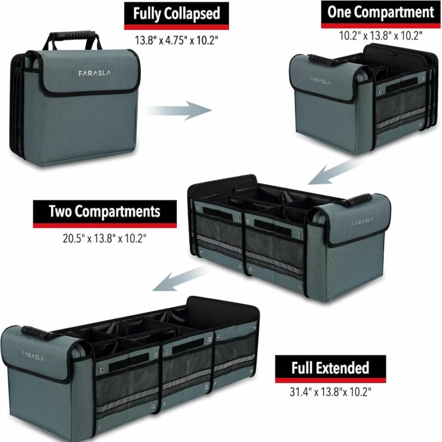 Farasla Waterproof Trunk Organizer with Insulated Cooler Bag, Foldable Storage with Adjustable Straps for Car, Travel, and Picnic - Black