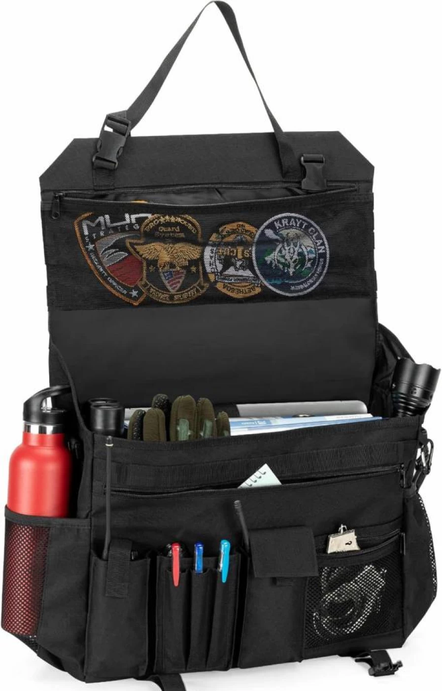 Trunab Patrol Bag - Police Duty Organizer for Car Front Seat with MOLLE Webbing, 15.6" Laptop Sleeve, Multiple Compartments & Removable Straps, Tactical Gear for Law Enforcement, Black