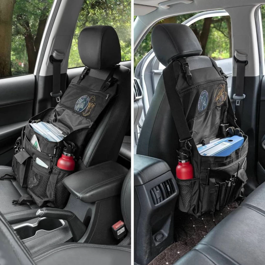 Trunab Patrol Bag - Police Duty Organizer for Car Front Seat with MOLLE Webbing, 15.6" Laptop Sleeve, Multiple Compartments & Removable Straps, Tactical Gear for Law Enforcement, Black