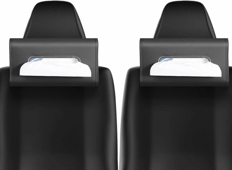 WHHMK Premium PU Leather Car Tissue Box Cover - Extra Large Backseat Organizer Holds 100-150 Tissues, Black Car Accessory for Napkin Storage & Tidiness